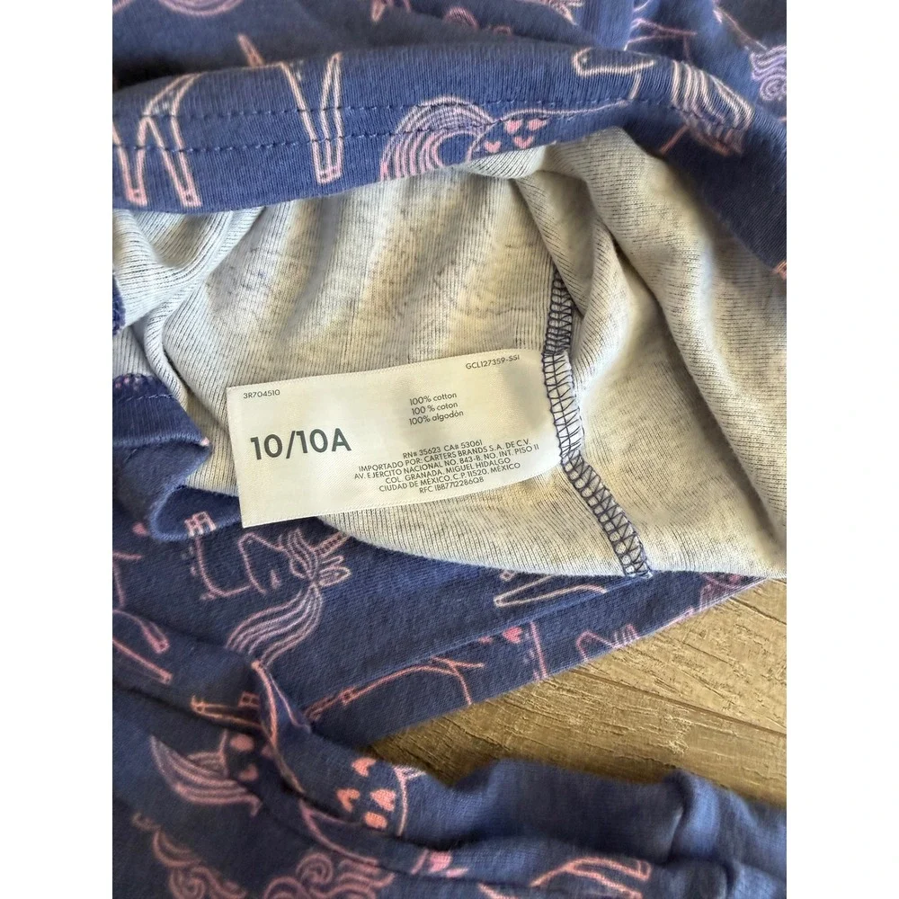 Carter's Kids Blue Pink Unicorn Cotton 2 Piece Pajama Set Size 10